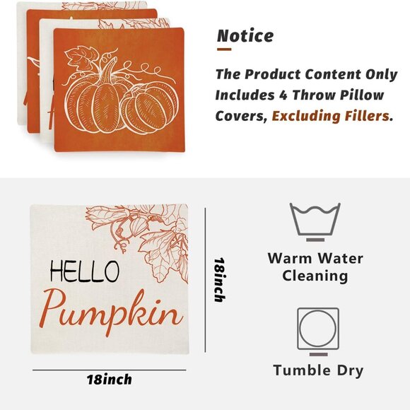 New Fall Decor Pillow Covers 18x18 Set of 4 - Picture 6 of 9